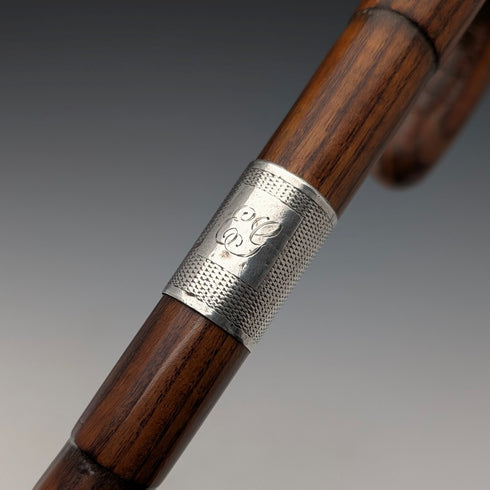 1934年 英国ヴィンテージ タンシャフト 曲がりハンドル 純銀装飾 ステッキ 杖 83cm